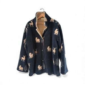 Vintage St. John’s Bay Sherpa Lined Fleece Jacket Navy Wildlife Print 1X